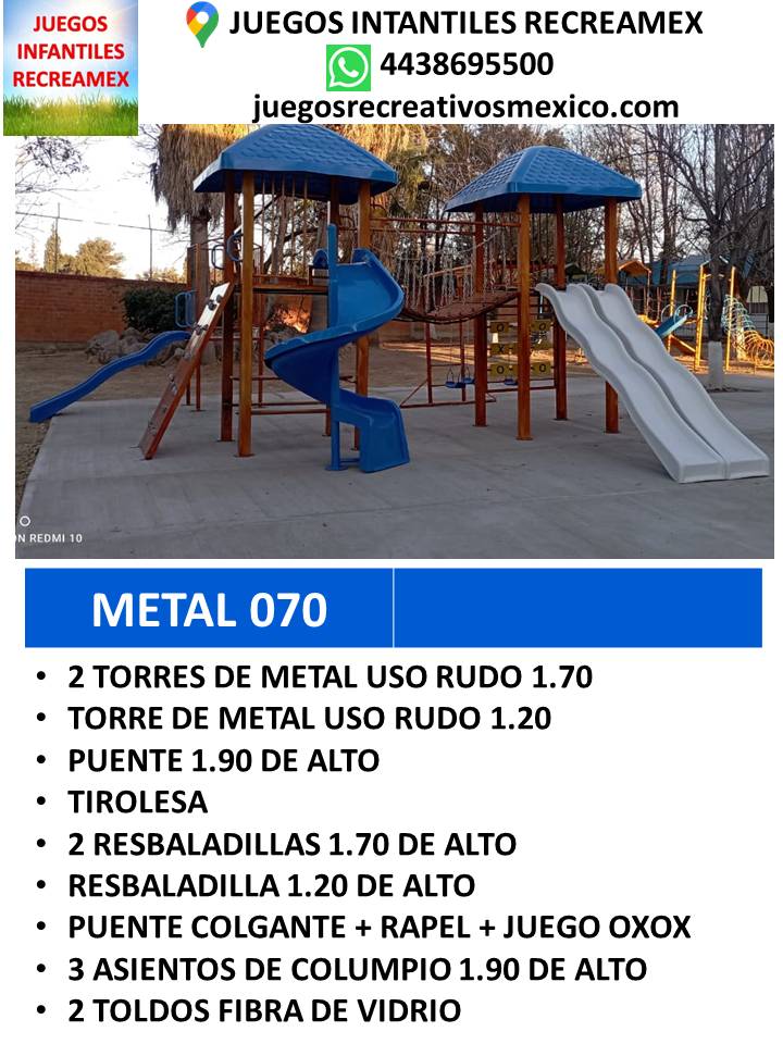 modulo de metal con resbaladilla, puente, tirolesa, puente colgante, juego xoxo
